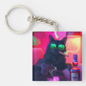 Elegante Kat Drinkt Whiskey | Grappige Bar Sleutelhanger (voorkant)
