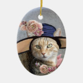 ELEGANTE KAT, GROOT DIVA HOED, ROZEN Valentijns So Keramisch Ornament (Voorkant)