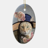 ELEGANTE KAT,GROTE DIVAHOED,ROZEN Valentijns Souve Keramisch Ornament (Rechts)