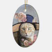 ELEGANTE KAT,GROTE DIVAHOED,ROZEN Valentijns Souve Keramisch Ornament (Links)