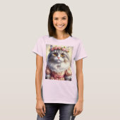 Elegante kat in roze Victoriaans jurkje T-shirt (Voorkant volledig)