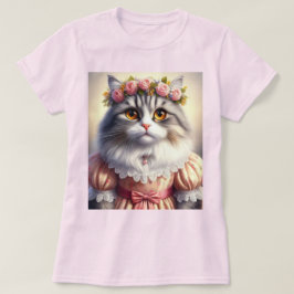 Elegante kat in roze Victoriaans jurkje T-shirt