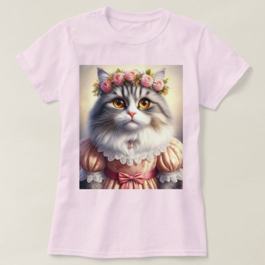 Elegante kat in roze Victoriaans jurkje T-shirt (Design voorkant)