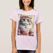Elegante kat in roze Victoriaans jurkje T-shirt (Voorkant)