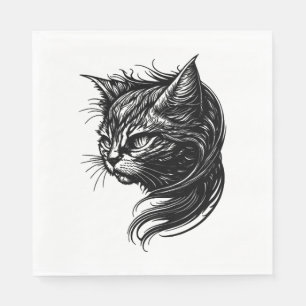 Elegante kat in  Tattoo stijl Servet