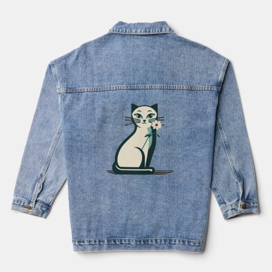 Elegante kat met Delicate Bloem Denim Jacket (Achterkant)