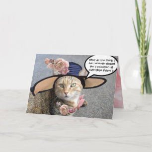 ELEGANTE KAT MET DIVA-HOED,ROZE ROZEN Moederdag Kaart