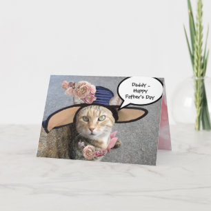ELEGANTE KAT MET DIVA-HOED,ROZE ROZEN Vaderdag Kaart