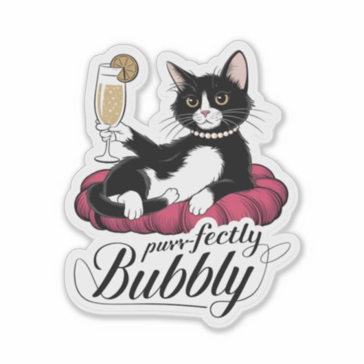 Elegante kat met Franse 75 cocktail – Classy & Sas Sticker (Voorkant)