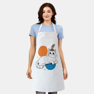 Elegante kat met pauwenveer hoofdtooi schort