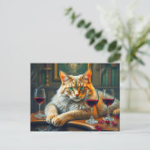 Elegante kat met rode wijnglazen briefkaart (Staand voorkant)