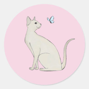 Elegante kat met vlinder ronde sticker