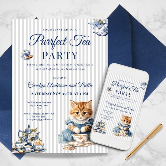 Elegante kat-thee feest uitnodiging template