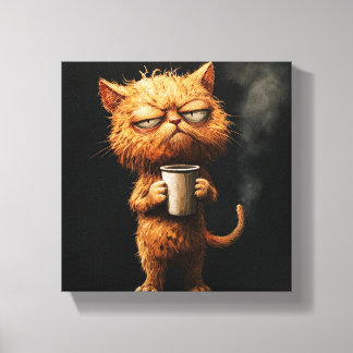 Elegante katachtige met een koffie - Sophisticated Canvas Afdruk