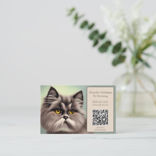 Elegante katachtige met QR-code Visitekaartje (Staand voorkant)