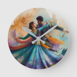 ✨Elegante Kathak koppel dans watercolor kunstwerk Ronde Klok