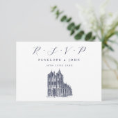 Elegante kathedraal illustratie Witte bruiloft RSVP Kaartje (Staand voorkant)