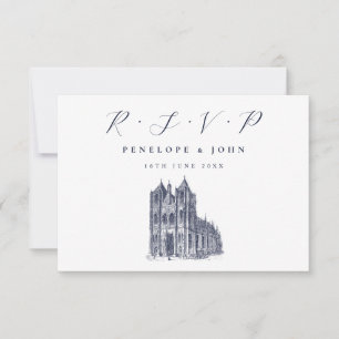 Elegante kathedraal illustratie Witte bruiloft RSVP Kaartje