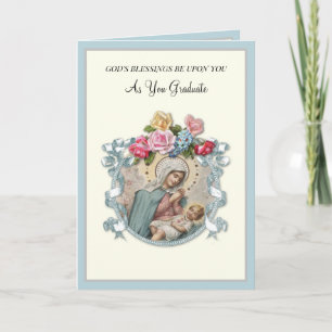 Elegante katholieke afstudeercard met Maagd Maria Kaart