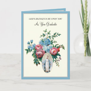 Elegante katholieke afstudeerkaart Maagd Maria Roz Kaart