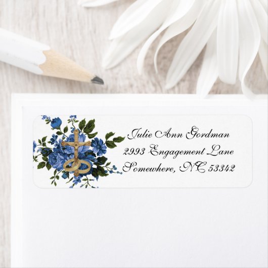 Elegante katholieke blauwe rozen bruiloft etiket (Insitu)