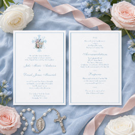 Elegante katholieke blauwe trouwuitnodiging voor M Kaart