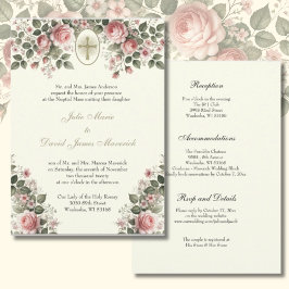 Elegante katholieke bloemrijke bruiloft en recepti kaart