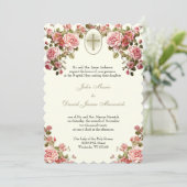Elegante katholieke bloemrijke bruiloft en recepti kaart (Staand voorkant)
