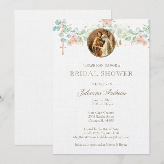 Elegante katholieke bruidsborrel Eucalyptus uitnod Kaart (Voorkant / Achterkant)