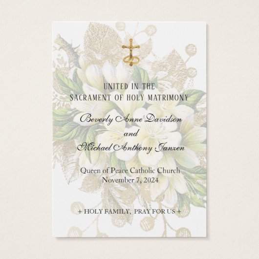 Elegante Katholieke bruiloft Bloemengebed Kaart (Achterkant)