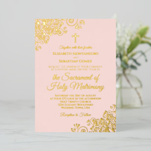 Elegante katholieke bruiloft Blush Pink & Gold Folie Uitnodiging