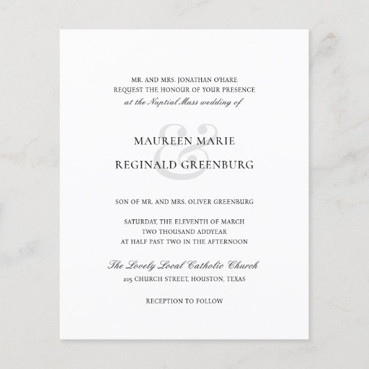 Elegante Katholieke Budget Huwelijksuitnodiging Flyer (Voorkant)