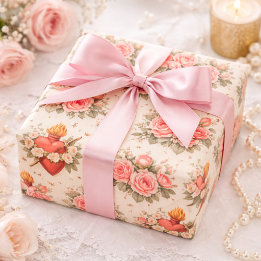 Elegante katholieke Hart van Maria Roze Rozen Cadeaupapier