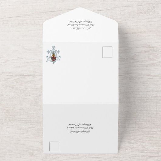 Elegante katholieke Hart van Maria trouwkaart All In One Uitnodiging (Buitenkant)