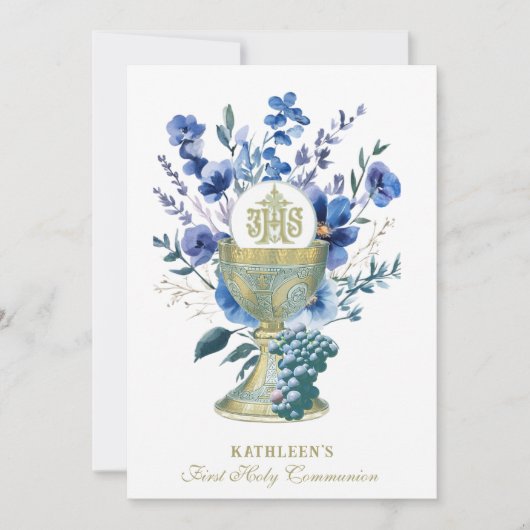 Elegante Katholieke Heilige Communie Bloemen Kaart (Voorkant)