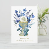 Elegante Katholieke Heilige Communie Bloemen Kaart (Staand voorkant)