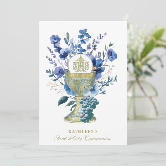 Elegante Katholieke Heilige Communie Bloemen Kaart (Staand voorkant)