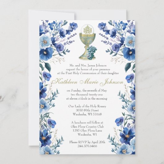 Elegante Katholieke Heilige Communie Bloemen Kaart (Achterkant)