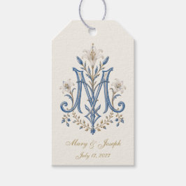 Elegante katholieke Maria-monogram bloemig Cadeaulabel