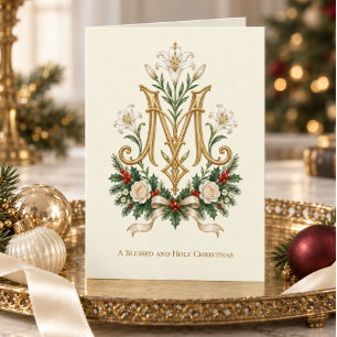Elegante katholieke Maria-monogram gouden lelie Kaart