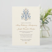 Elegante katholieke marian monogram bloem kaart (Staand voorkant)