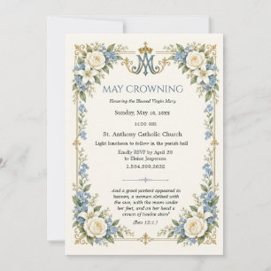 Elegante katholieke meikroning Marian monogram Kaart