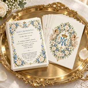 Elegante katholieke meikroning Marian monogram Kaart