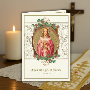 Elegante katholieke priester jubileum wijding kaart