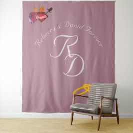 Elegante katholieke twee harten monogram huwelijks wandkleed