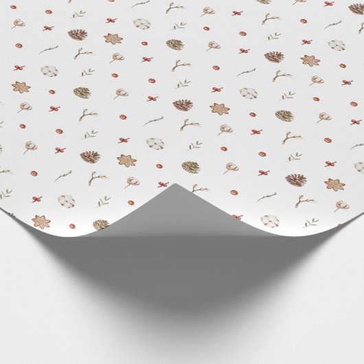 Elegante katoen en Pinecone kerstkrans Cadeaupapier (Hoek)