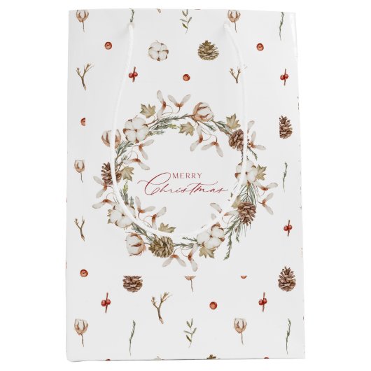 Elegante katoen en Pinecone kerstkrans Medium Cadeauzakje (Voorkant)