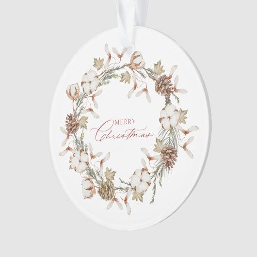 Elegante katoen en Pinecone kerstkrans Ornament (voorkant)