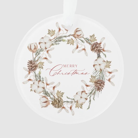 Elegante katoen en Pinecone kerstkrans Ornament (voorkant)