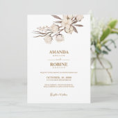 Elegante katoenen bloem bruiloft uitnodiging (Staand voorkant)